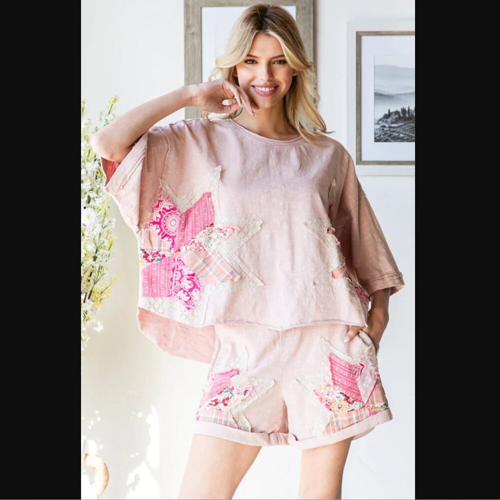 0635 OLI & HALI Pink Star 2 Piece Shorts and Short Sleeve Tee Set